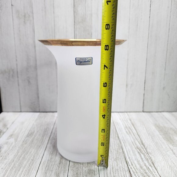 VTG Bohemia Handmade Crystalex Frosted Glass Vase Gold Trim 8.25'' Tall - Picture 9 of 10